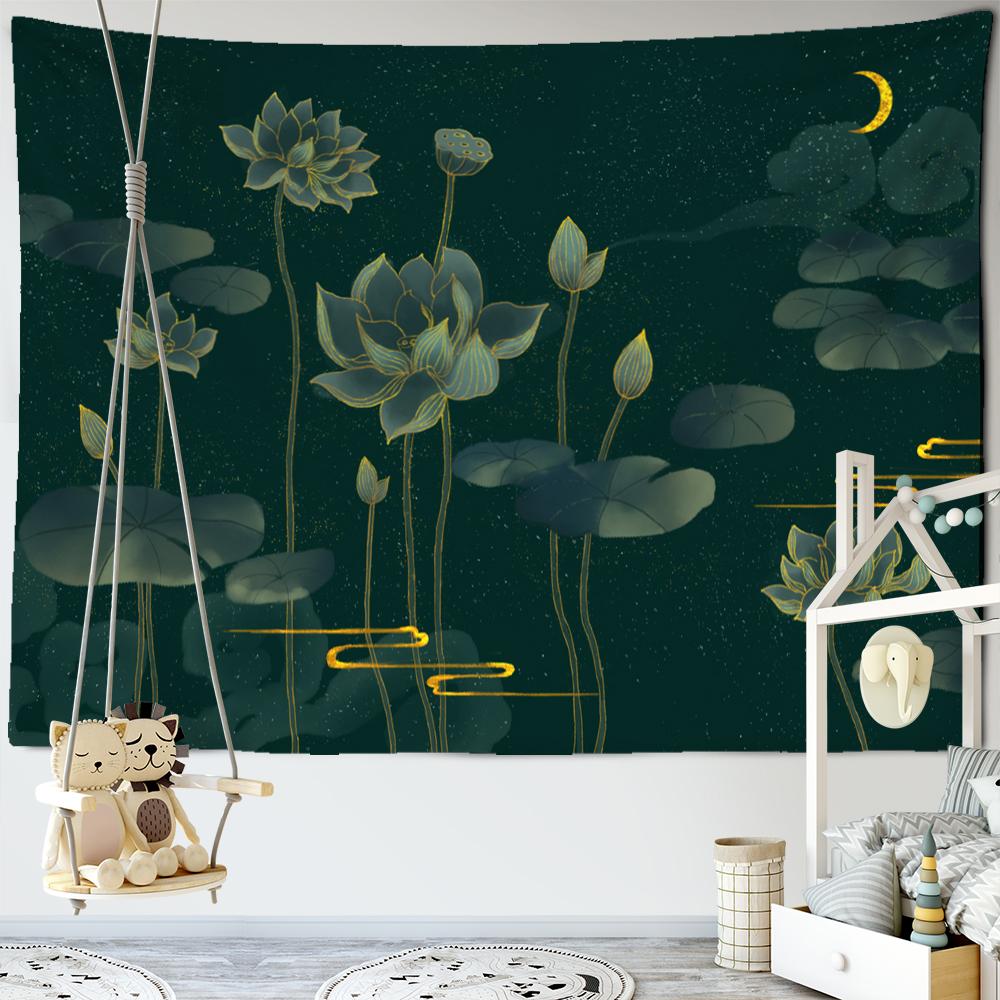 Tapiserie murală de fundal cu pește de lotus, perete în stil boem, artă psihedelică, estetică minimalistă, agățat de perete pentru cameră