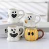 Halloween Ceramic Mug Cute Ghost Pumpkin Cup Reusable Spooky Coffee Cup with Lid Unique Halloween Party Gifts