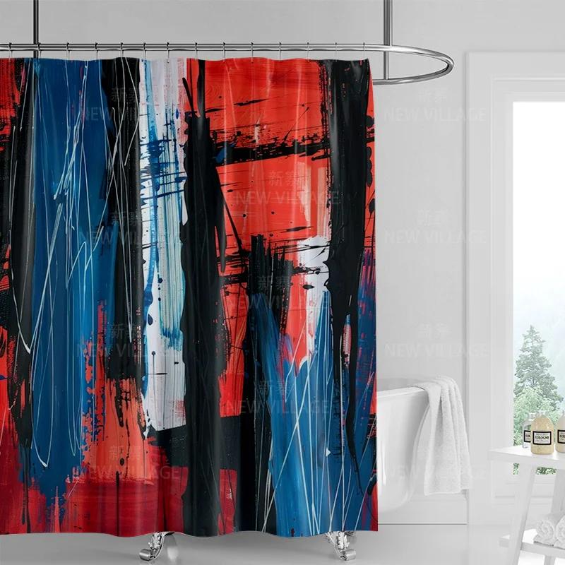 Abstract Graffiti Shower Curtain Machine Washable Fade-proof Nordic Family Bathroom Decorative Shower Curtain 180x200