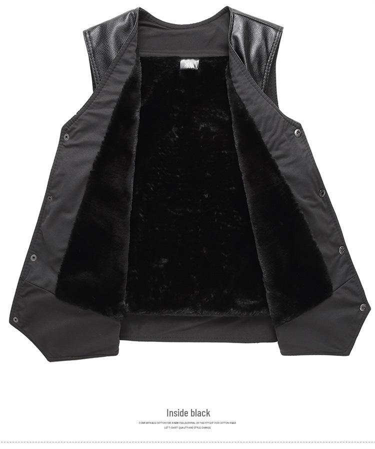 Men's Winter Leather Vest with Sloping Shoulder and Plus Velvet, Casual Warm Plus Size Waistcoat
