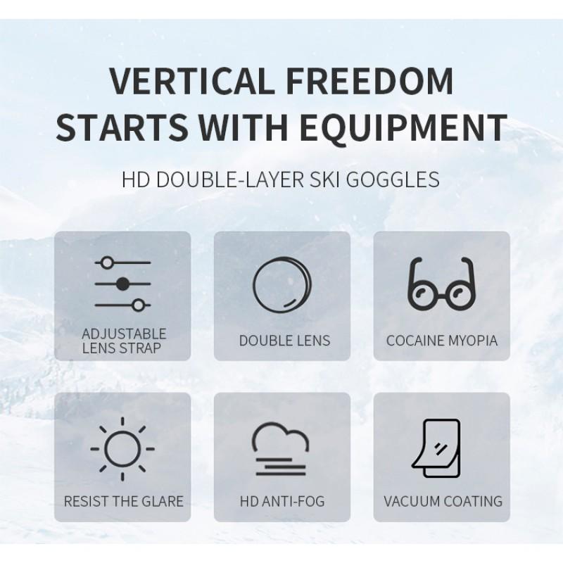Double-Layer Ski Goggles Adults Anti-Fog Windproof Snow Sports Eyewear With Prescription Lens Compatibility