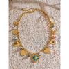 Yhpup 2025 Exquisite Stainless Steel Ceramic Beads Heart Love Drop Necklace High Quality Golden Charm Jewelry Recommend