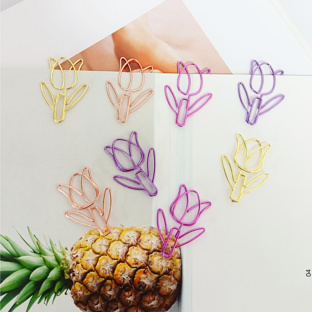 20 Pcs Lovely Decorative Paper Clips Tulips Shape Bookmarks Metal Planner Clips Office Clips for Stationery Lovers