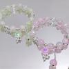 Sweet Flower Pendant Green Pink Blue Purple Cracked Crystal Burst Flower Crystal Beaded Bracelets for Women Girls Jewelry 1415
