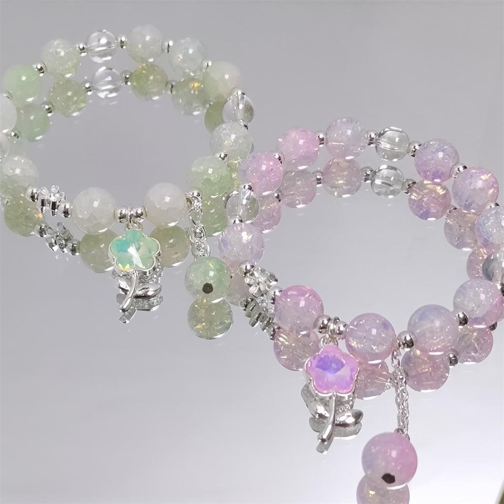 Sweet Flower Pendant Green Pink Blue Purple Cracked Crystal Burst Flower Crystal Beaded Bracelets for Women Girls Jewelry 1415