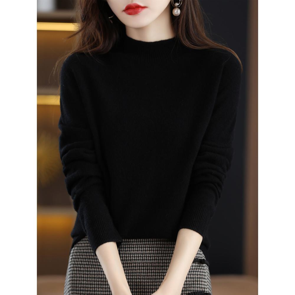 Autumn Winter Seamless Short Semi High Neck Loose Base Pullovers Knitted Women's Clothing Sweater for First-line Ready Sweaters