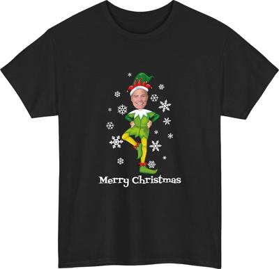 Personalisiertes Elfen-Gesicht Frohe Weihnachten 100% Baumwolle T-Shirt Herren T-Shirts Oberteil | Lustiges Weihnachtsmann-Schneeflocken-T-Shirt Oberteil