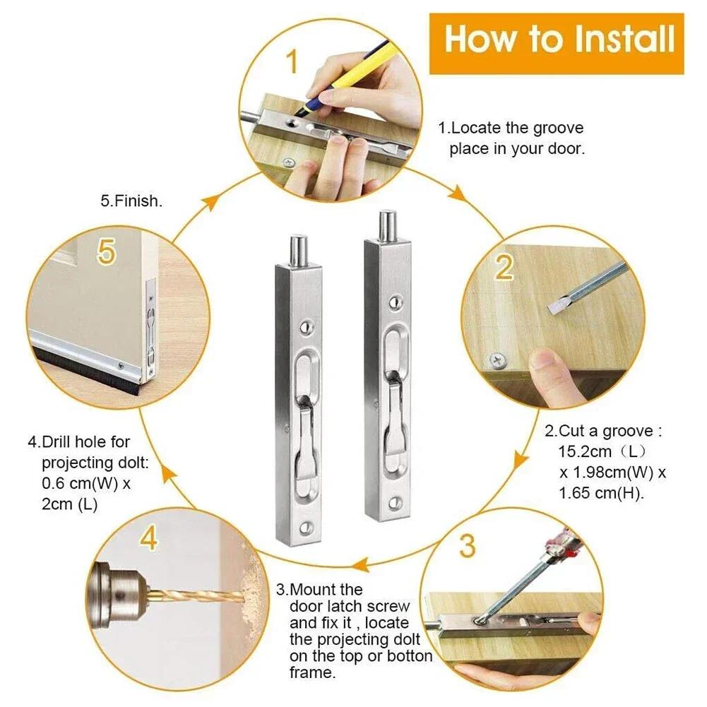 2 Pcs Door Bolt Lock Invisible Bolt Latch Lock Tiandi Concealed Door Latch Stainless Steel Home Safety Anti-theft Hardware