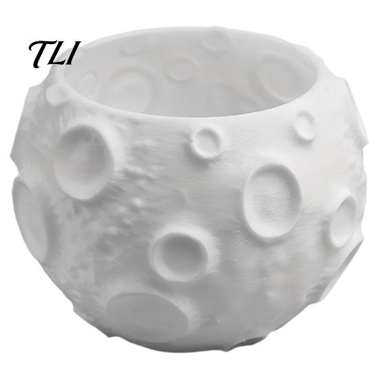 Minimalist Desk Ornament 3D Printed Lunar Flowerpot for Succulents, Creative Moon Surface Planter Space Theme Decor Desktop Decor, Plant Pot