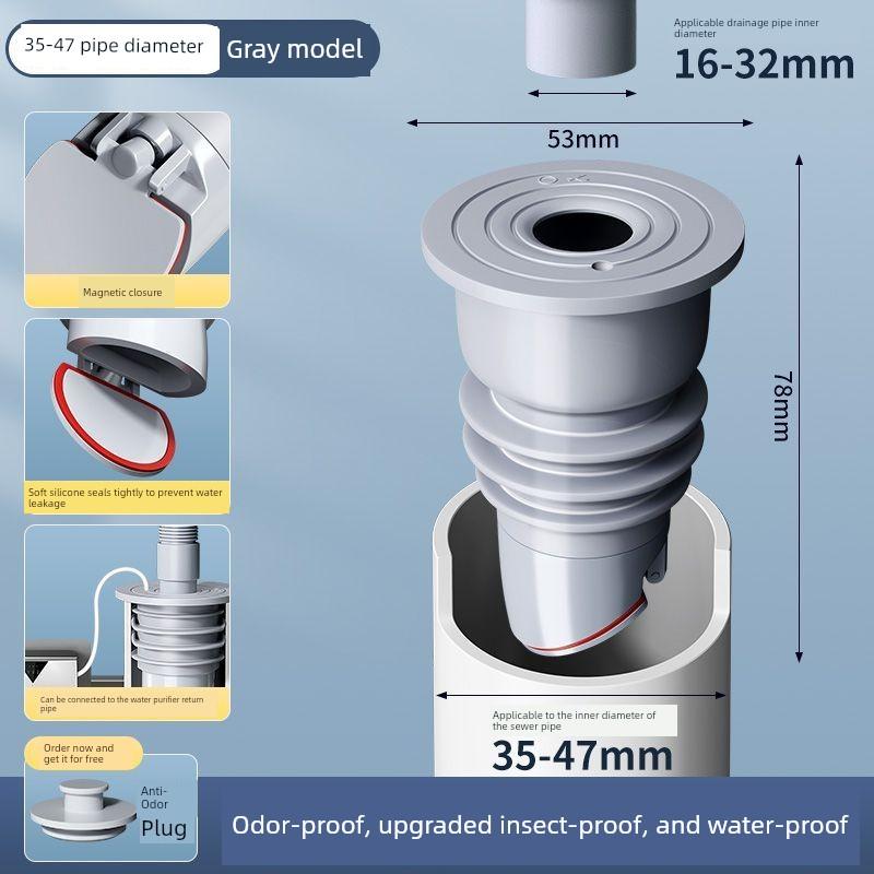 Universal 35-75mm Anti-Insect and Anti-Odor Sealing Plug, Anti-Overflow Sewer Three-Way Connector, Anti-Odor Shield Floor Drain Cover