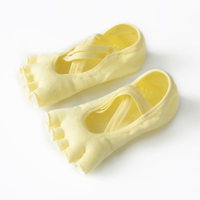 

Five Finger Yoga Socks Female Professional Non Slip Pilates Indoor Split Toe Sports Fitness Shoes Dance Pantyhose Summer Thin Bright yellow open-toe cross-strap yoga socks