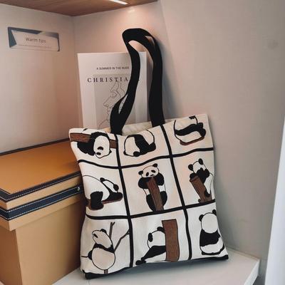 2023 Panda Canvas Shoulder Bag: Trendy, Cute, Large-Capacity Handbag with Zipper.