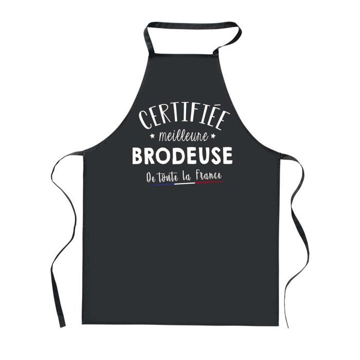 Planetee Tablier de Cuisine Noir Certifiée meilleure Brodeuse – Cadeau Femme, Barbecue, Jardinage, Tâches ménagères