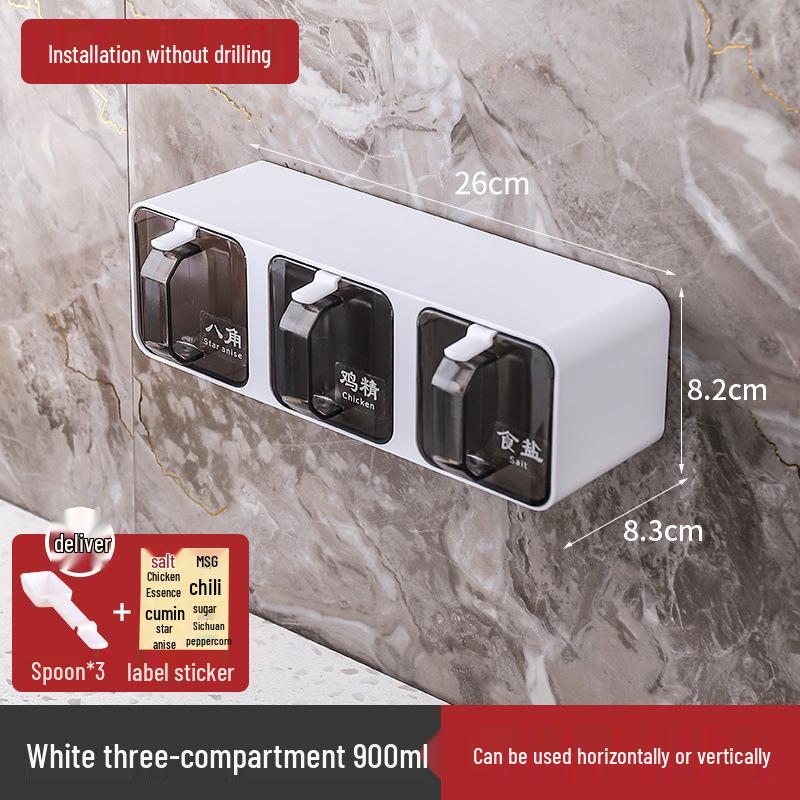Wall-Mounted Punch-Free Multi-Compartment Seasoning Storage Box