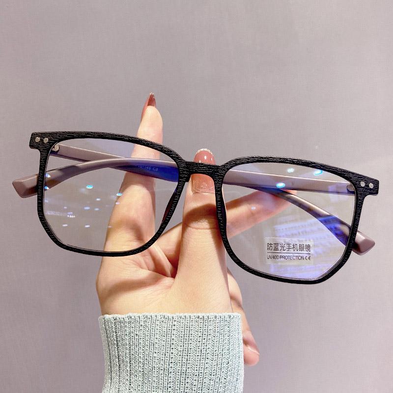 Oversized Wood Grain Frame Myopia Glasses Women Men Blue Light Blocking Computer Nearsighted Eyeglasses Minus Diopters 0 To -4.0
