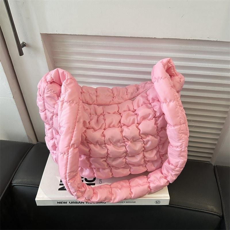 Stylish Cloud Bag With Pleated Design Unique Bubble Texture Large Capacity Shoulder Bag