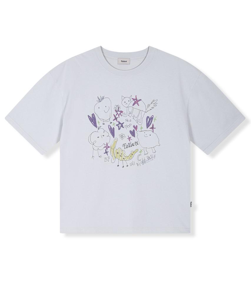 FALLETT Drawing Fruit Short Sleeve T-Shirt Sky Blue