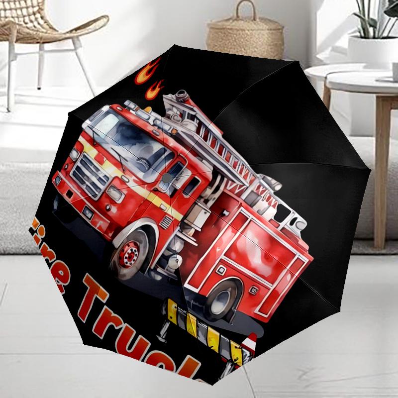 Feuerwehrauto Thema Automatischer Regenschirm, Leicht & Tragbar, 8 Speichen, Perfekt für Reisen im Freien, Geburtstage, Weihnachten, Geschenke.