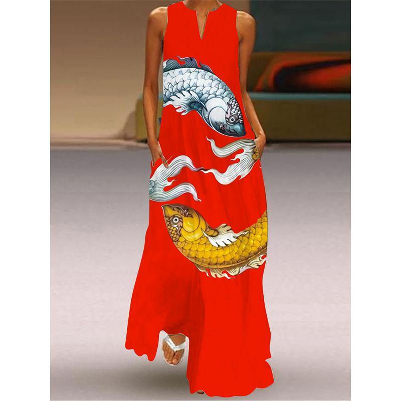 Phoenix Dress Chinese Style Retro Chinese Sleeveless Cheongsam Red Dress Stage Show Elegance Elegant Dress