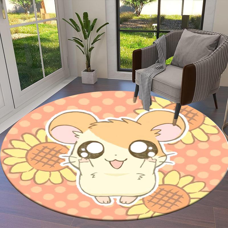 1pc Hamster with Sunflowers Round carpet, Made of Polyester,Perfect for Decorating Office Chairs, Living Rooms,Vibrant Decorative Rug