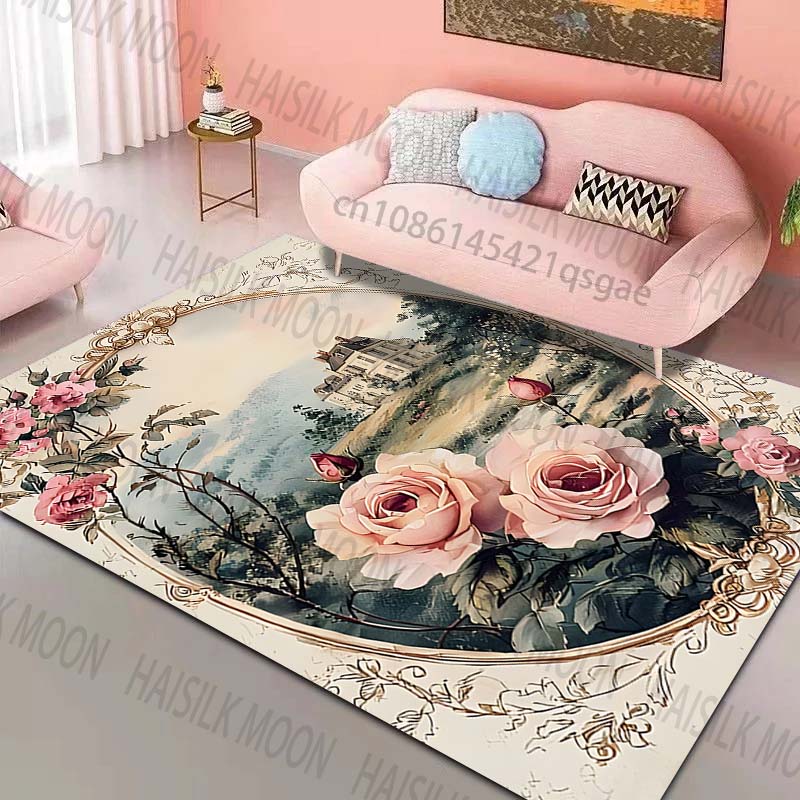 

Multiple sizes Rose Manor Scenic Pattern Rug Carpets for Bedroom Living Room Sofa Mat Creative Door Mat Cloakroom Home Decor 40x60cm