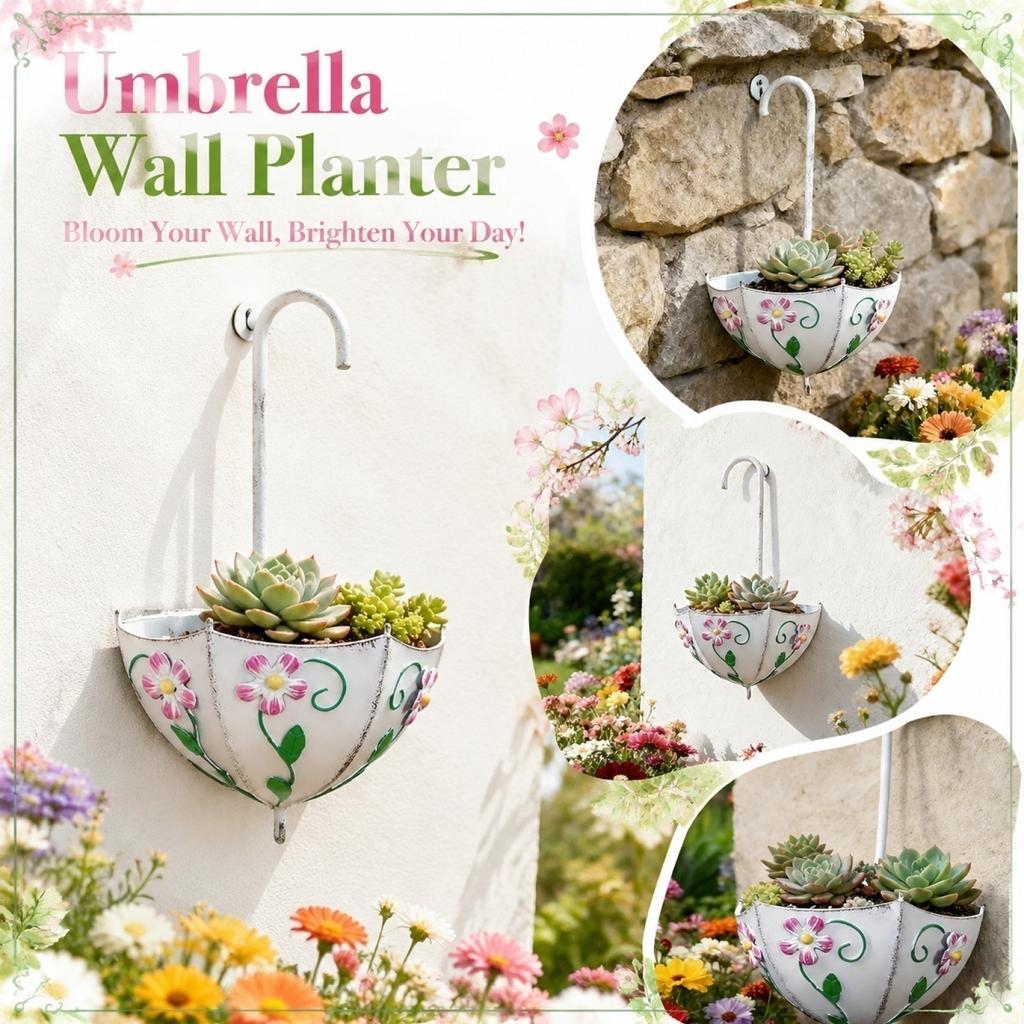 Umbrella Shape Wall Mounted Metal Plant Basket Decorative Iron Hanging Flower Pot for Indoor Outdoor Home Garden Wall Decoration