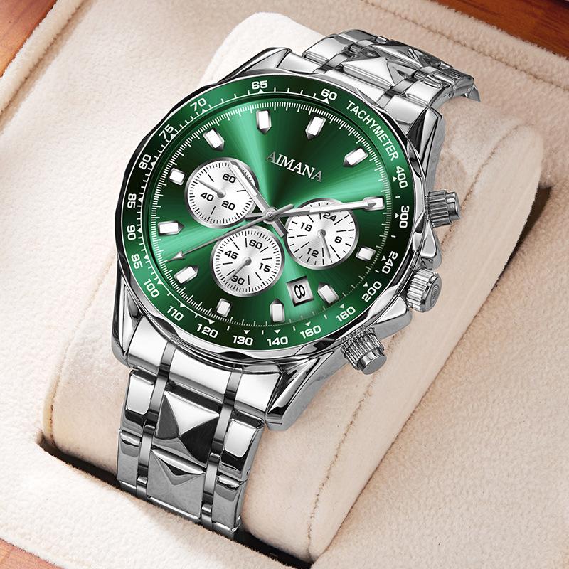 Men's Chronograph Quartz Watch Calendar Waterproof Luminous Stainless Steel Strap Luxury Wrist Watch for Men