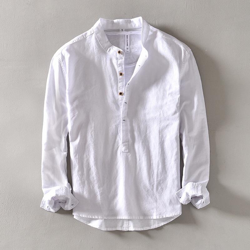Shirt Top Men's Casual Shirt Korean Version Slim Fit Solid Color Stand-up Collar Pullover Commuter Shirt Men