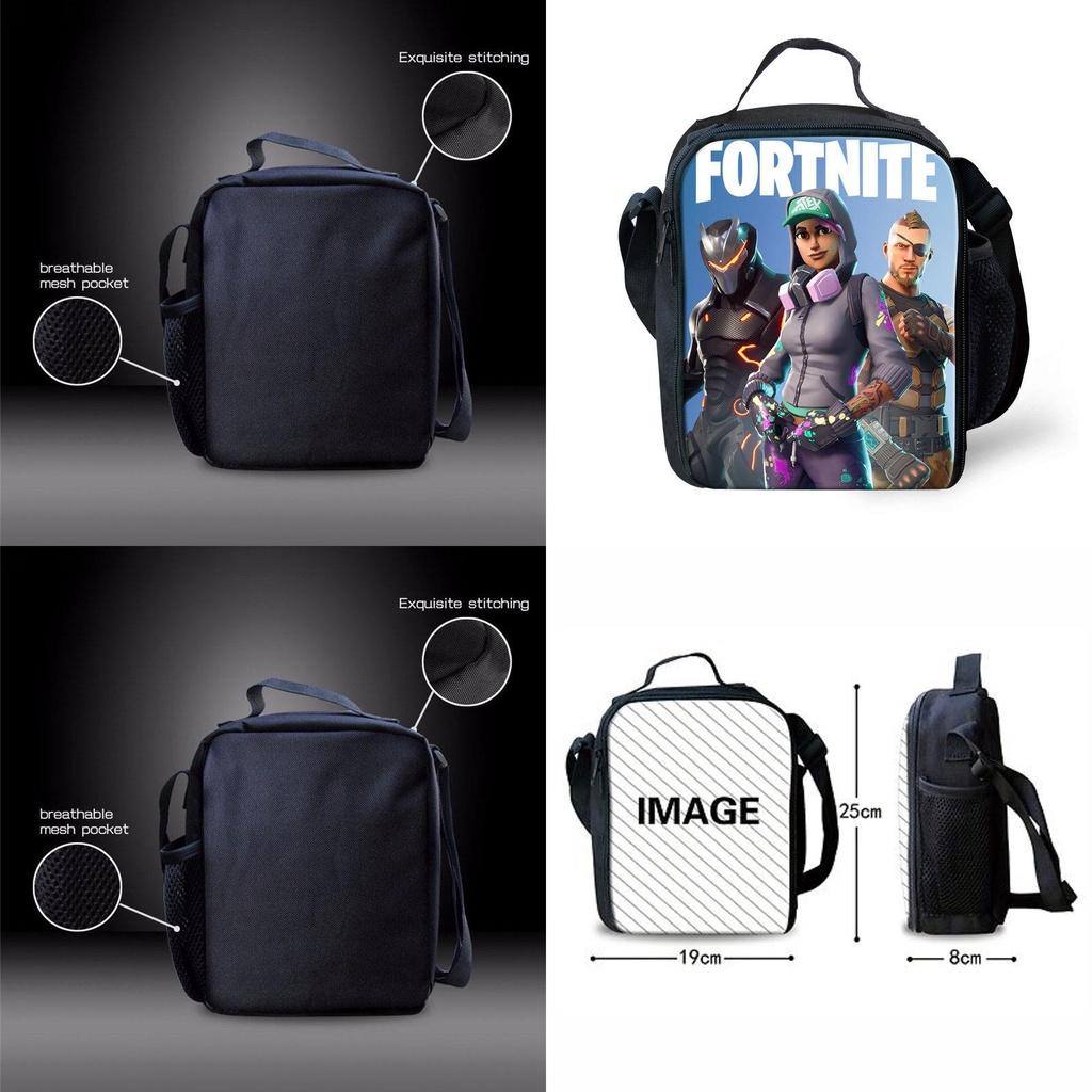 Borsa termica per il pranzo Fortnite per studenti, picnic all'aperto, tracolla regolabile, cerniere lisce incluse