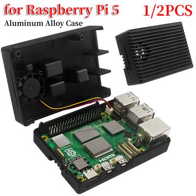 Metallgehäuse mit Pi 5 Aktivkühler Aluminiumlegierung Gehäuse Gehäuse Kühlkörper Kühler Metallschale Kühlgehäuse Passend für Raspberry Pi 5