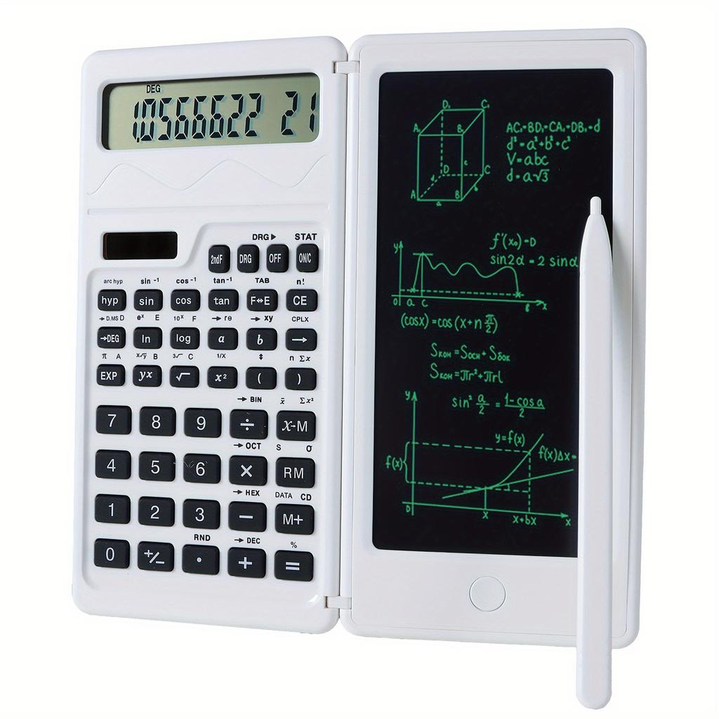 10-Digit Scientific Calculator - High-Resolution LCD Display, Compact Foldable Design, Handwriting Board, Solar and Battery Dual Power