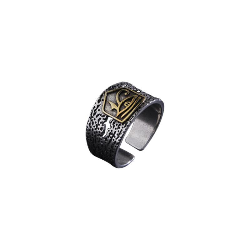 Silberfarben Zweifarbig Gehämmert Textur Breiter Ring Ägyptisches Auge des Horus Symbol Verstellbar Retro Altes Ägypten Unisex Finger