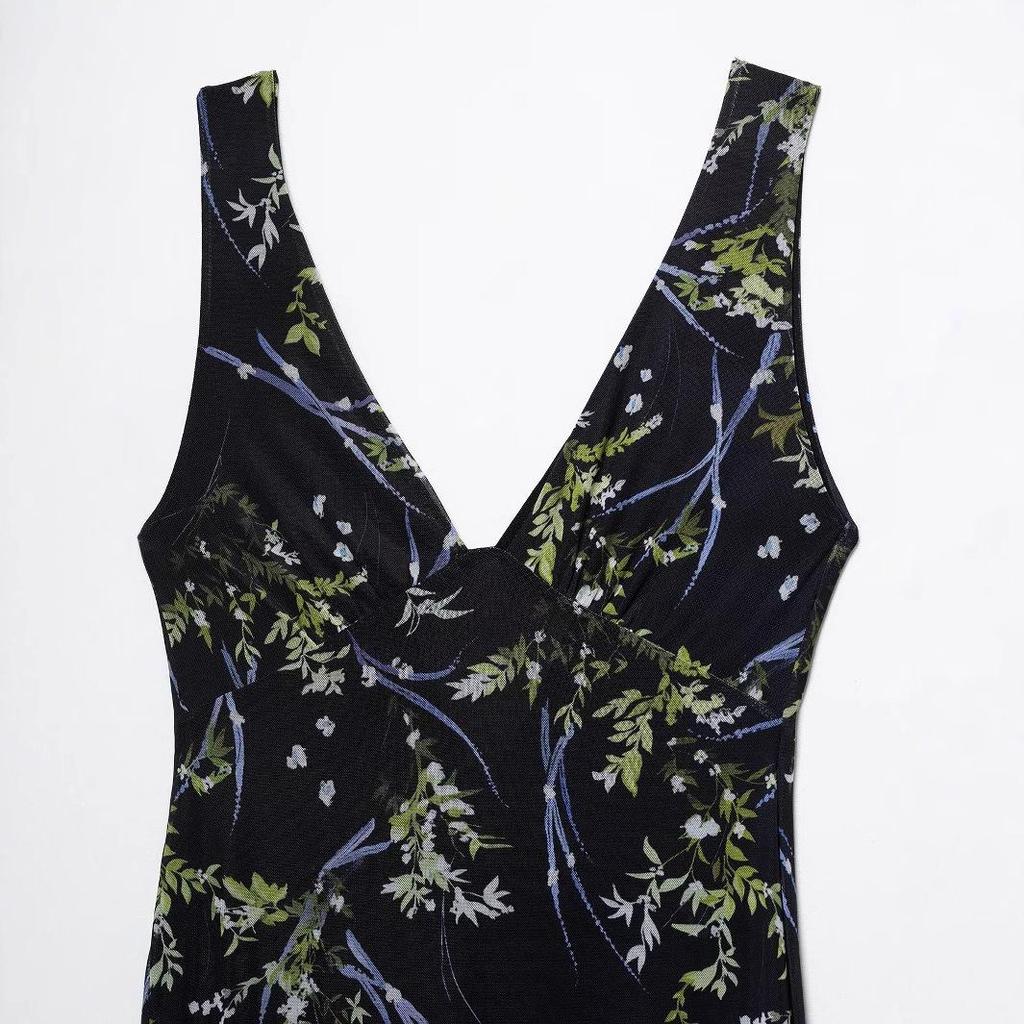 TAOP&ZA Women's Elegant Sleeveless Silk Floral Dress