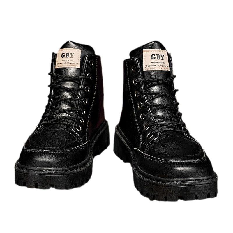 Martin Boots Men's Shoes Winter High-top British Style Casual Men's Leather Shoes Black Locomotive Leather Boots Anti-splash Tooling Boots