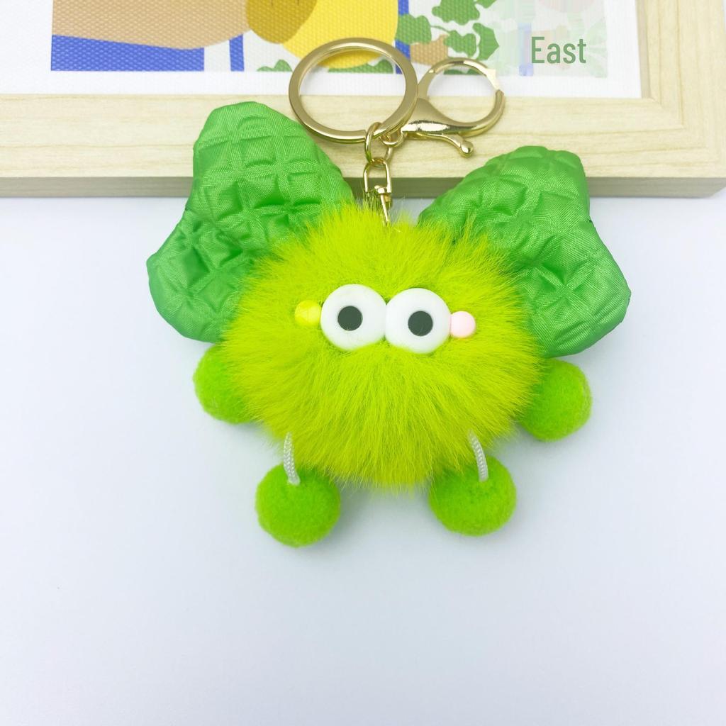 Rex Rabbit Plush Keychain with Bow and Coal Ball Pendant - Cute Couple Gift Accessory