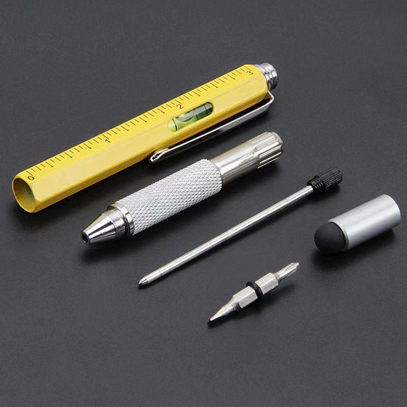 6-in-1 Multifunctional Tool Pen: Capacitive Stylus, Ballpoint Pen, Screwdriver, Ruler, Level.