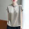 New Chinese style, spring and summer women's new national style buckle silky smooth satin texture design short-sleeved T-shirt top