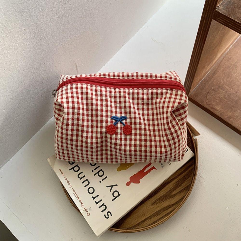 Multifunctional Plaid Makeup Bag Cloth Toiletry Bag Fashion Travel Storage Bag  Unisex