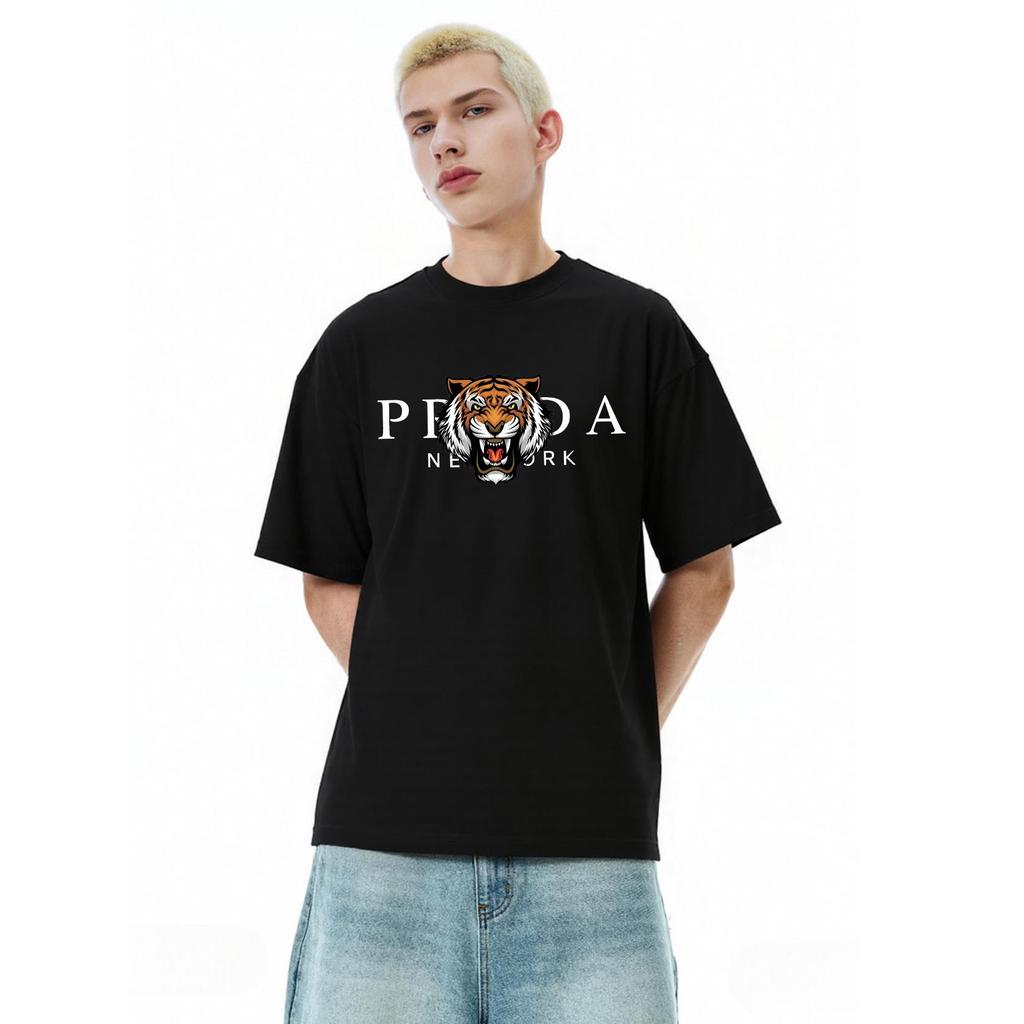 Tiger print pure cotton T-shirt punk street American short sleeved men's and women's round neck top
