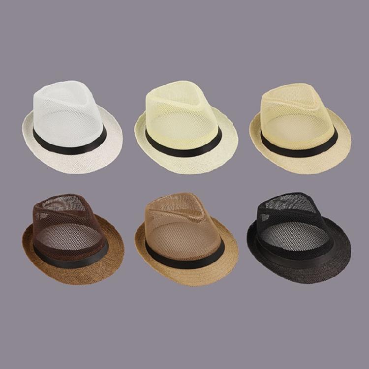 British Style Trilby Hat Straw Weaving Fedoras Hat for Gentlemen Camping Travel