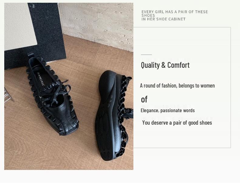 In-Stock 2025 Women's Korean Ballet Flats - Square Toe, Lace-Up, Low-Top Leather Sneakers