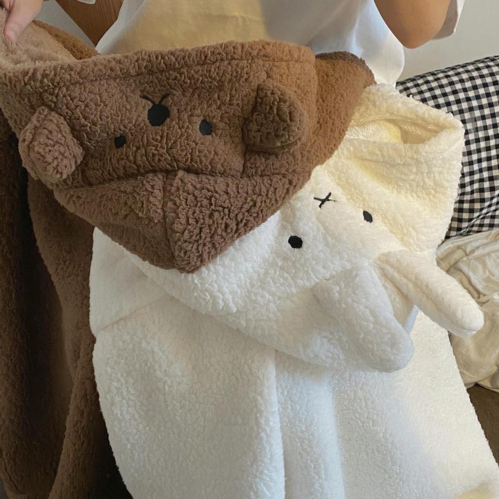 2024 Cute Cartoon Bear Hooded Shawl Blanket - Cozy and Thick for Women