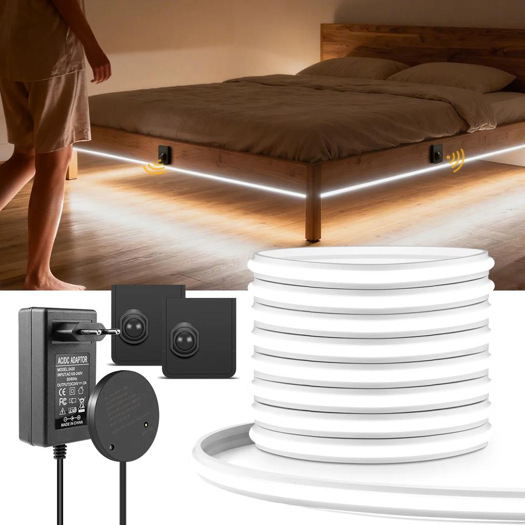 Admirable Neon COB LED Strip,Portable Design PIR Motion Sensor Switch, Solid Silicone Adhesive Tape Night Lamp 24V