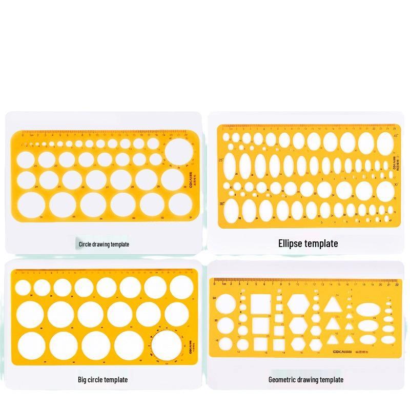 Multifunctional Drafting Ruler with Round, Square, Ellipse, and Polygon Templates for Students