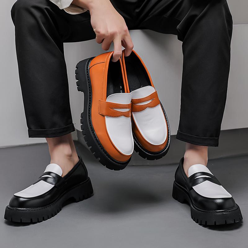 Classic Men Loafers PU Thick Sole Wear-resistant Fashionable Big Head Leather Shoes Men Casual Business Banquet Shoes Size 38-46