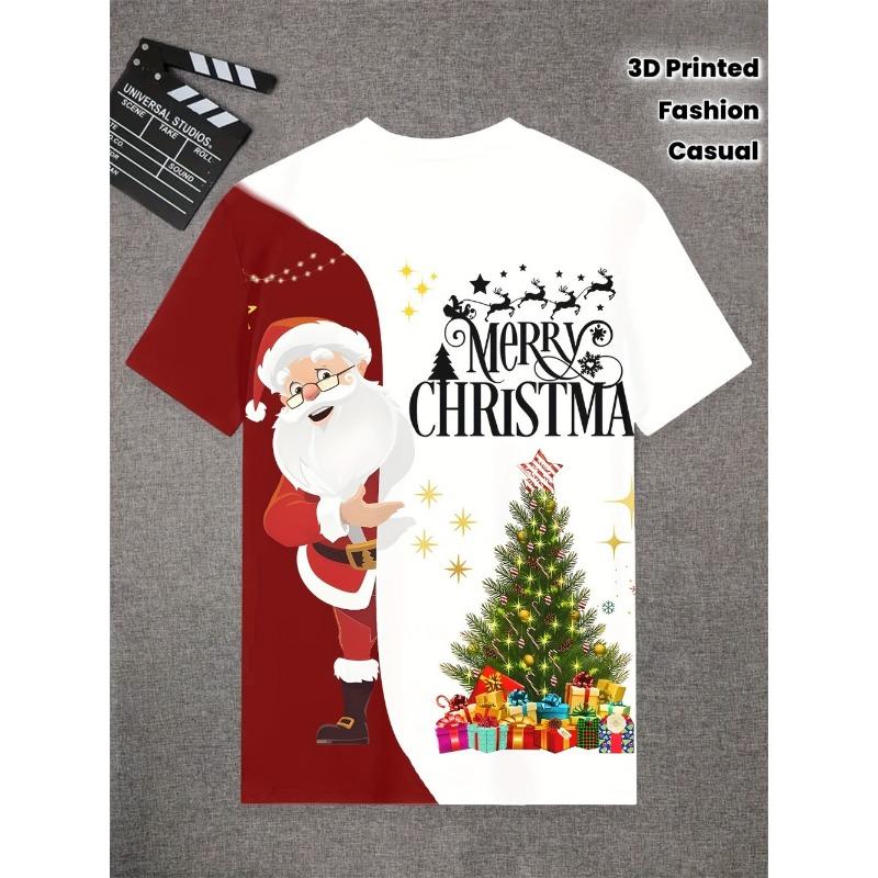 Red and White Contrasting Christmas Theme 3D Printed Men's T-shirt Loose Comfort Casual Breath Quick-dry Outdoor Y2K Party Cloth