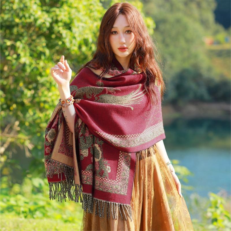 Spring and Autumn Jacquard Scarf Female Xizang Dali Travel Photo Multifunctional Sunscreen Warm Shawl