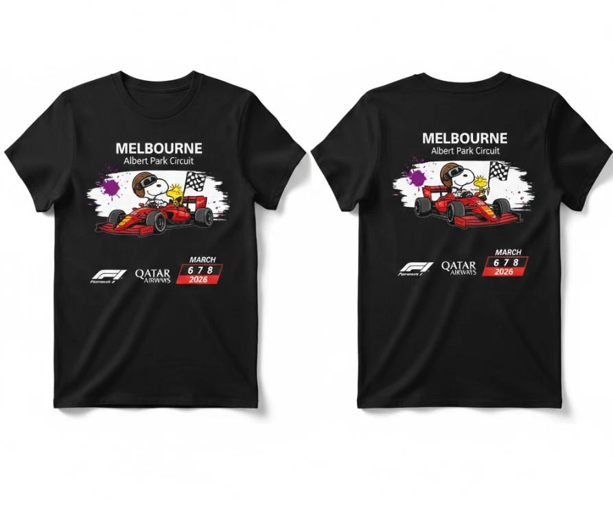 Snoopy Woodstock F1 Melbourne Grand Prix 2026 Black RepriT-Shirt shirt XXXL