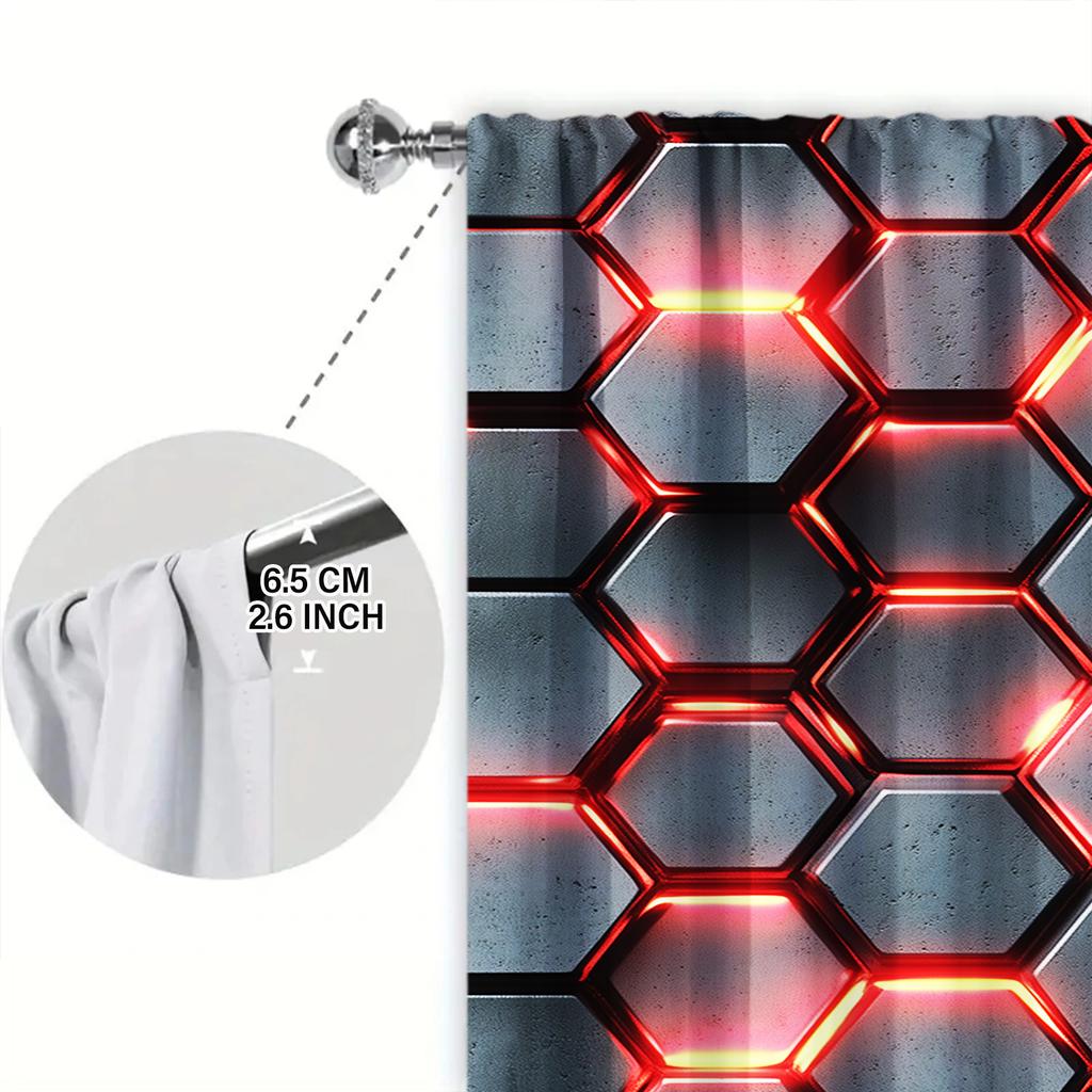 2pcs Abstract Red Hexagonal Texture Printed Curtain for Home Decor - Rod Pocket Window Treatment for Bedroom, Office, Kitchen