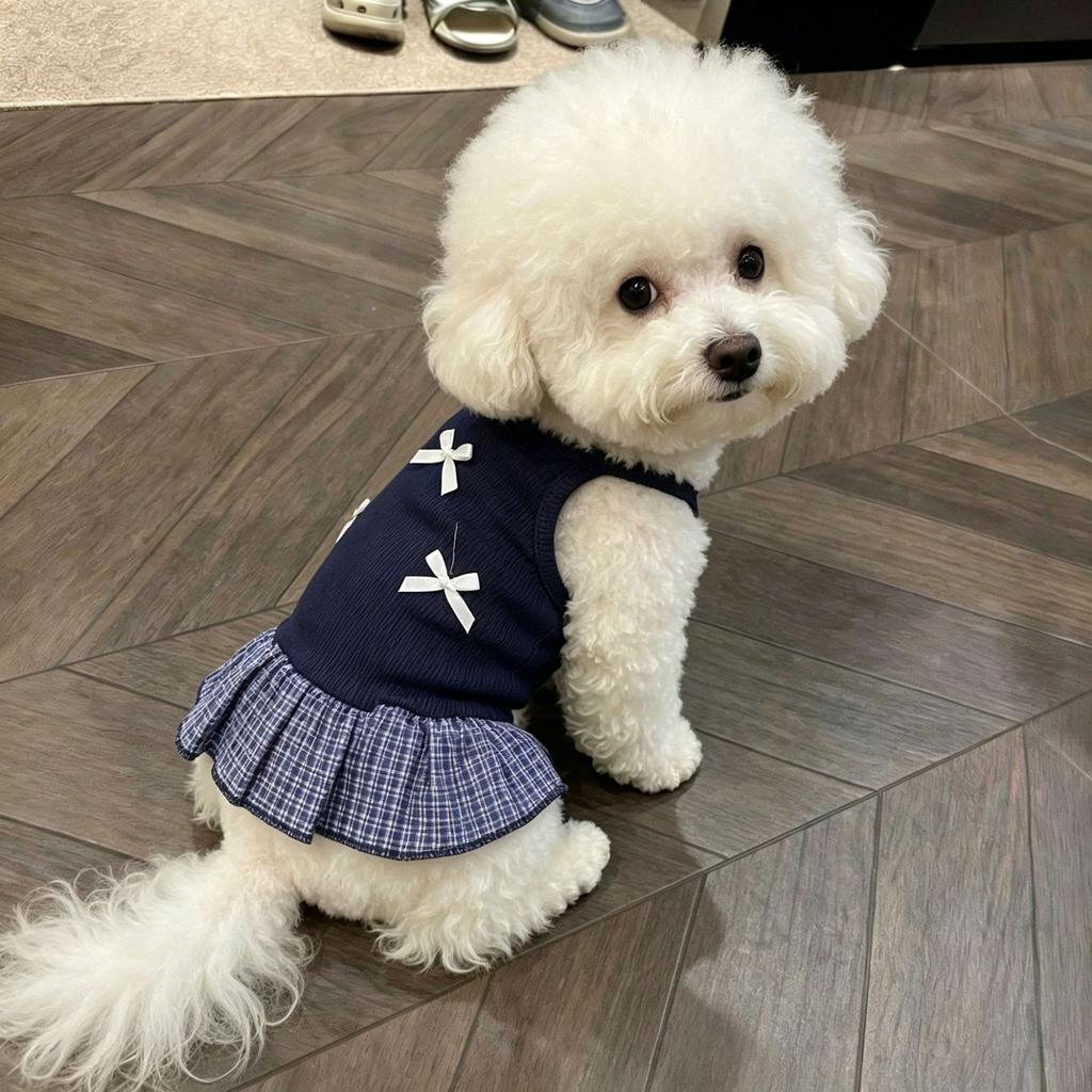 Spring Summer Thin Breathable Pet Camisole Dress With 3 Small Bows, Anti-shedding Fur Vest Skirt, Clothes For Small Dogs Cats